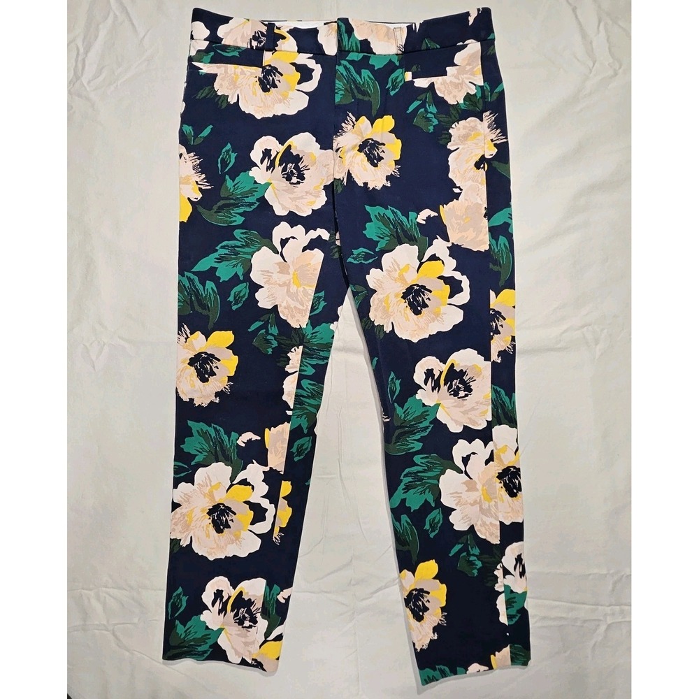Banana Republic Sloan Fit Floral Ankle‎ Pants Womens Size 4 Navy Blue Stretch